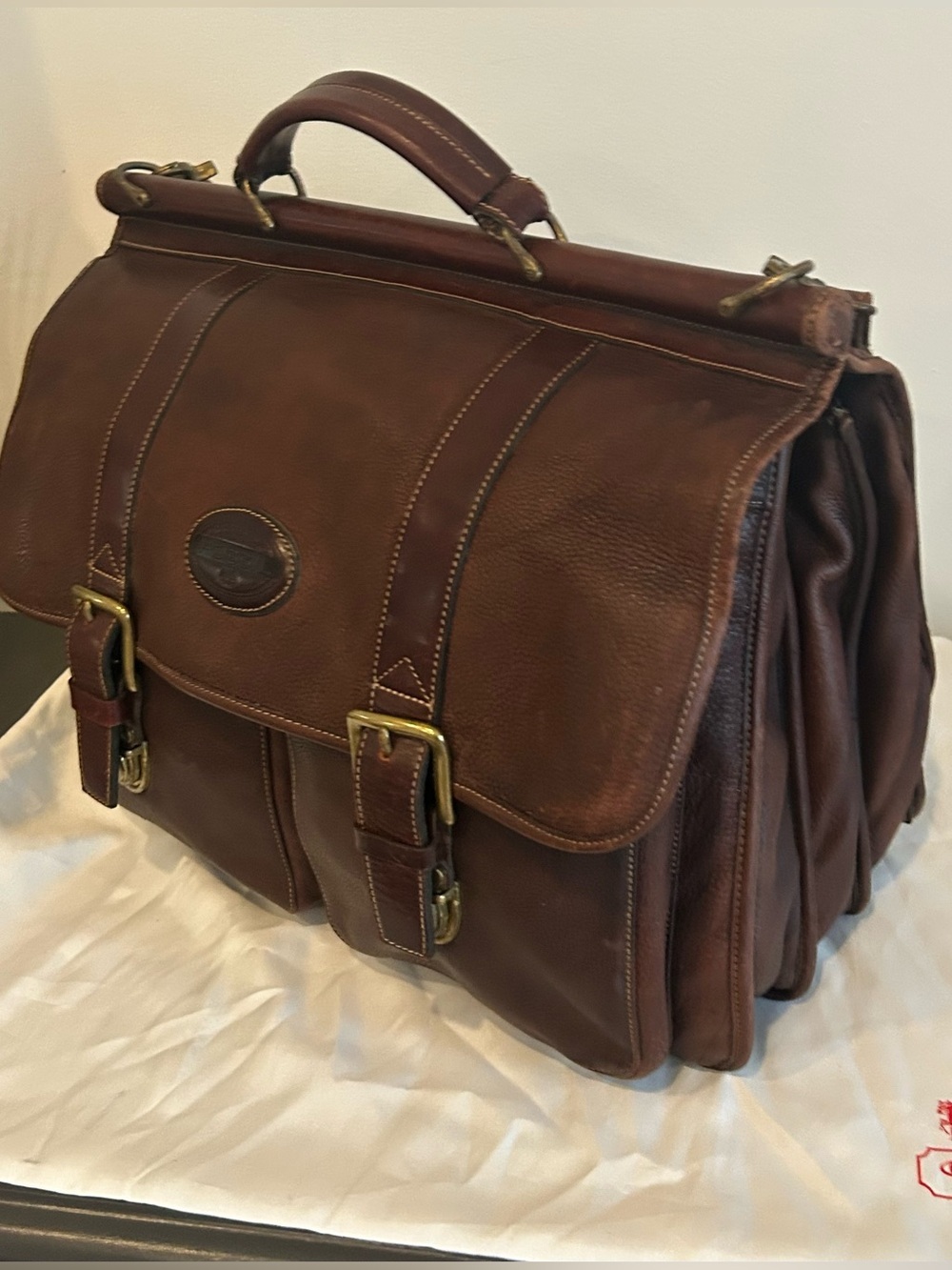 Vintage Fossil Brown Leather Messenger Briefcase Work Laptop Satchel Bag - Picture 5 of 14